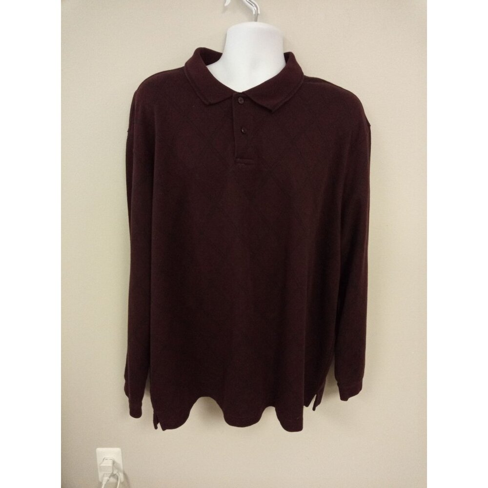 Haggar Men's Burgundy Red Black Long Sleeve Polo Shirt XXL